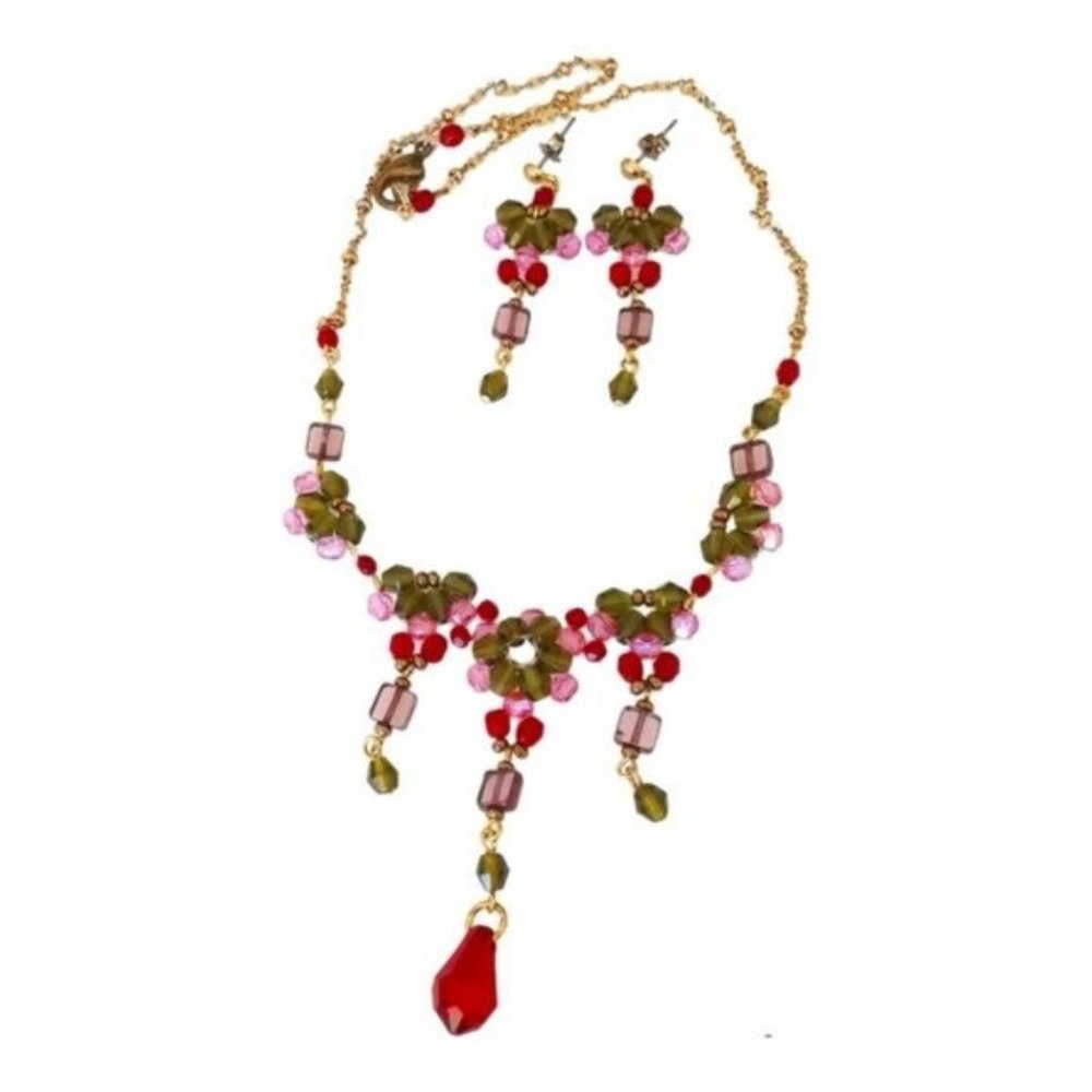 Vintage Czech crystal  beaded necklace earring set